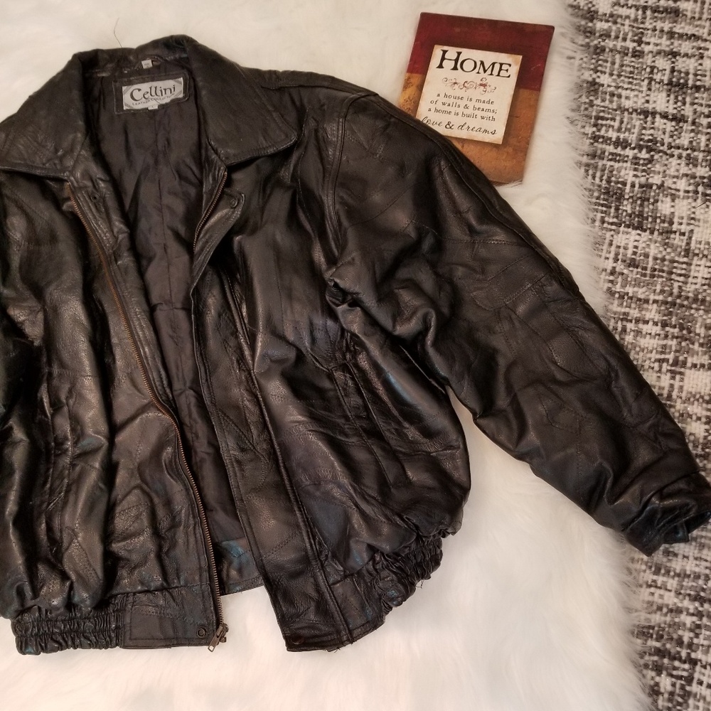 Cellini Vintage Leather Patchwork Bomber Jacket!! - image 3